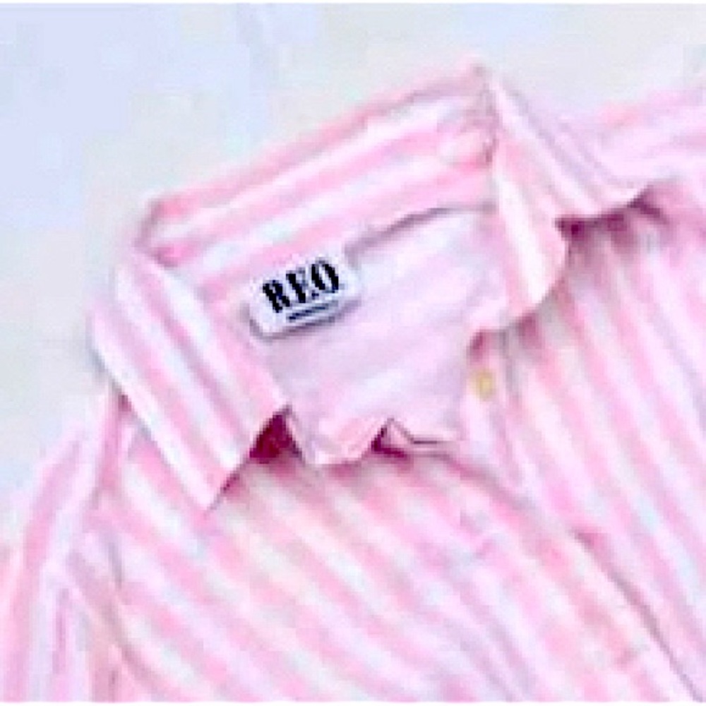 Vintage 1950’s shirt dress R.E.O. pink & white stripes. Measurements reflect Sm. - Picture 4 of 4